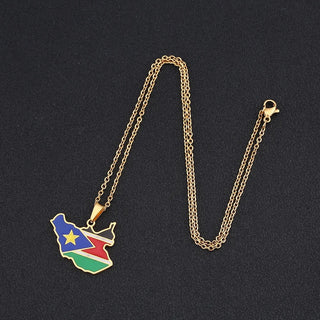 South Sudan Map/ Flag Necklace