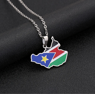 South Sudan Map/ Flag Necklace