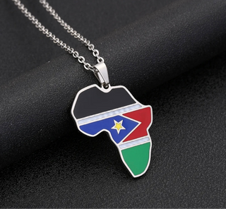 Africa Shaped South Sudan Map/Flag Necklace