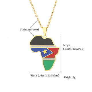 Africa Shaped South Sudan Map/Flag Necklace