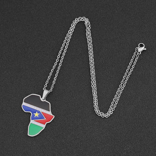 Africa Shaped South Sudan Map/Flag Necklace