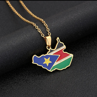 South Sudan Map/ Flag Necklace